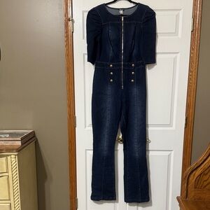 VENUS Dark Blue Denim Jumpsuit with Gold-Tone Buttons